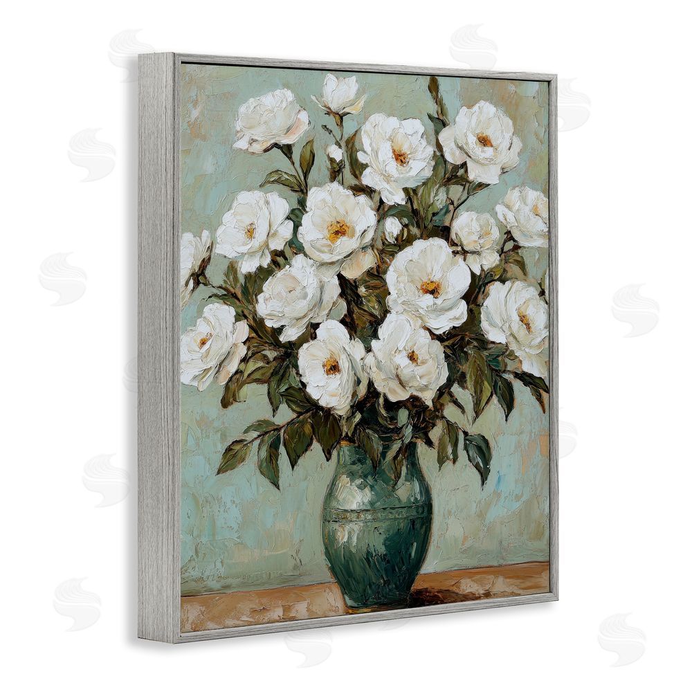 Petal Prints Design Traditional White Floral Arrangement Gray Framed Giclee Wall Art Print