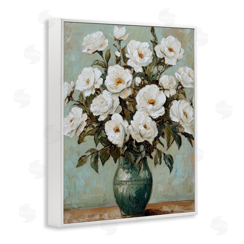 Petal Prints Design Traditional White Floral Arrangement White Framed Giclee Wall Art Print