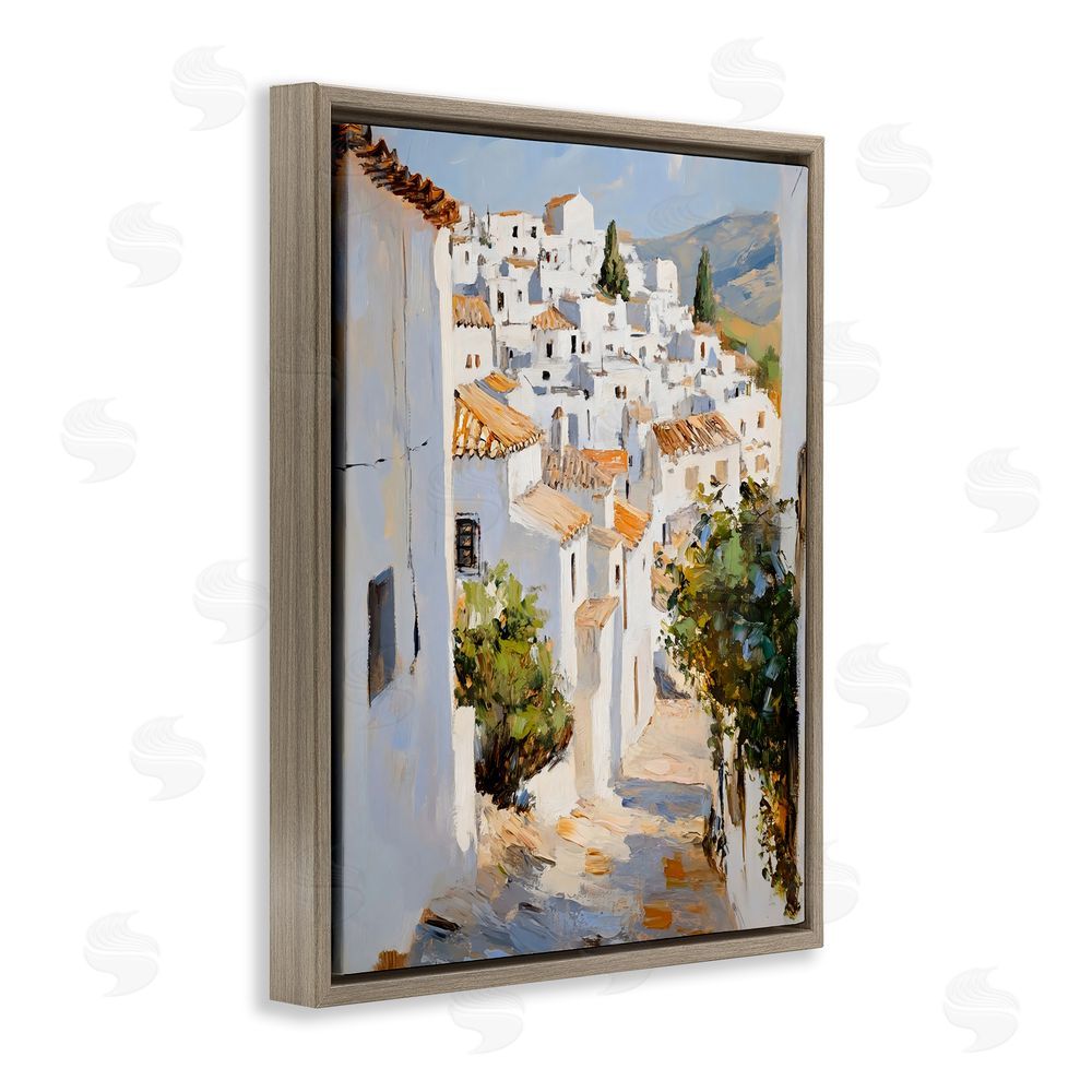 Franklyn Gregory Charming European Town Brown Floating Frame Canvas Wall Art Print