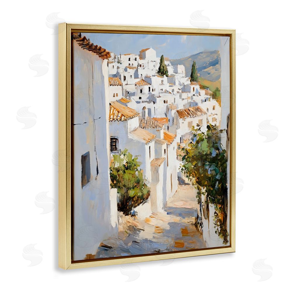 Franklyn Gregory Charming European Town Gold Floating Frame Canvas Wall Art Print