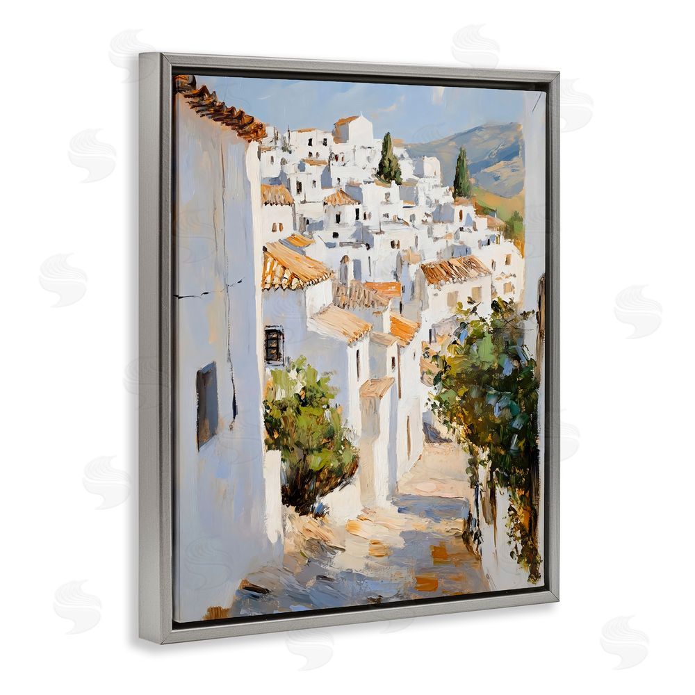 Franklyn Gregory Charming European Town Gray Floating Frame Canvas Wall Art Print