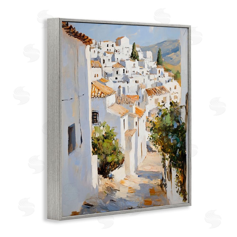 Franklyn Gregory Charming European Town Gray Framed Giclee Wall Art Print