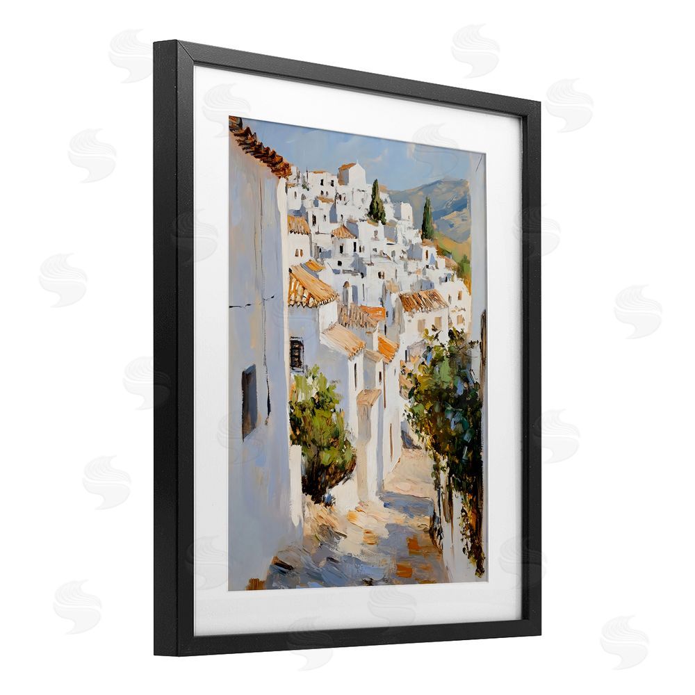 Franklyn Gregory Charming European Town Black Framed Print Under Glass with White Mat Wall Art