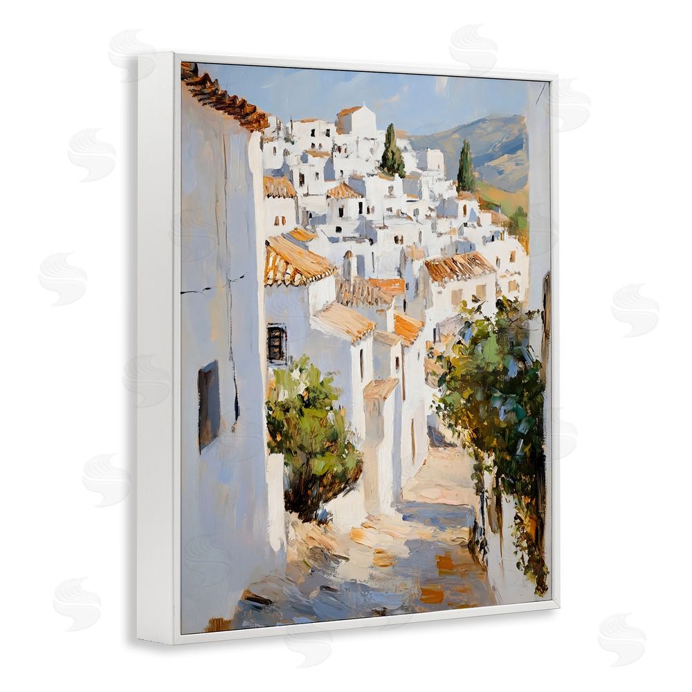 Franklyn Gregory Charming European Town White Framed Giclee Wall Art Print