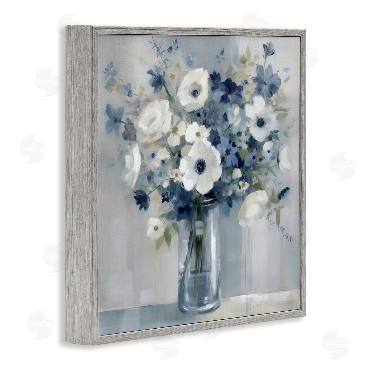 Creative Studio Peaceful Blues Bouquet Gray Framed Giclee Art Print