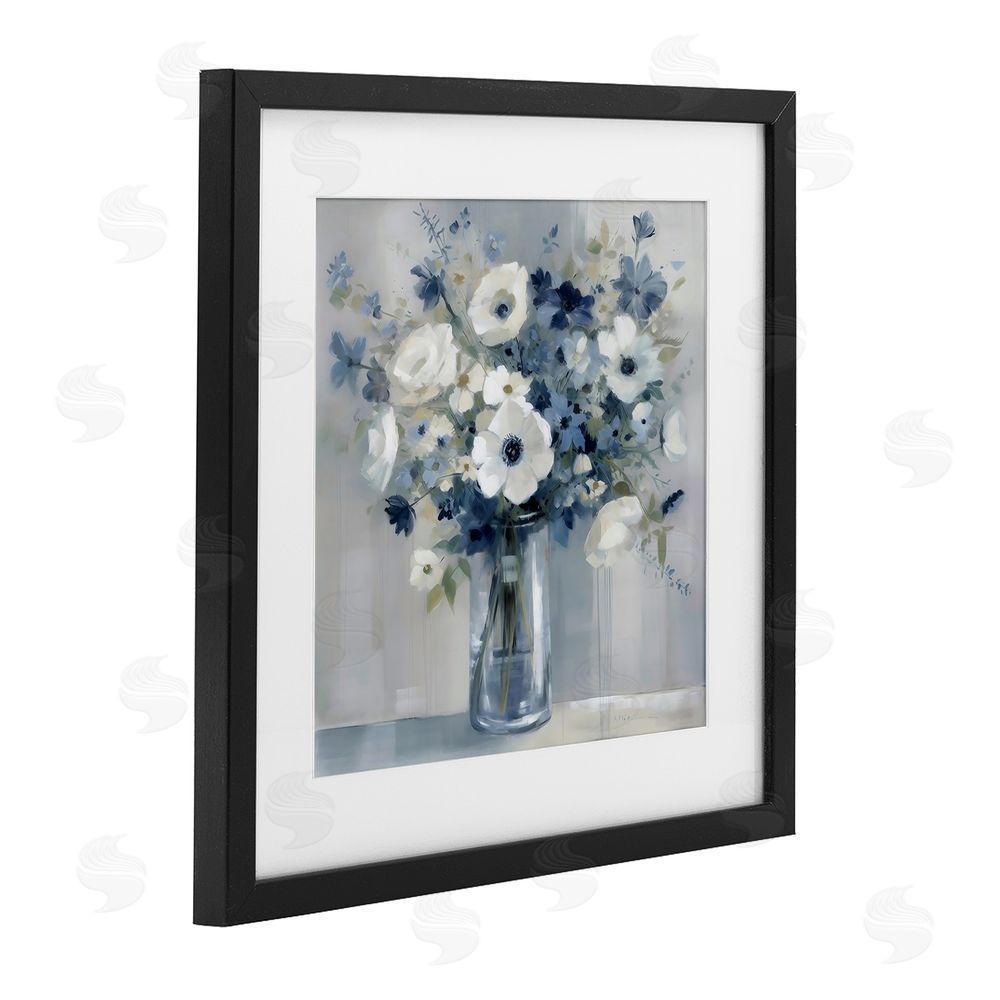 Creative Studio Peaceful Blues Bouquet Black Framed Print Under Glass Art