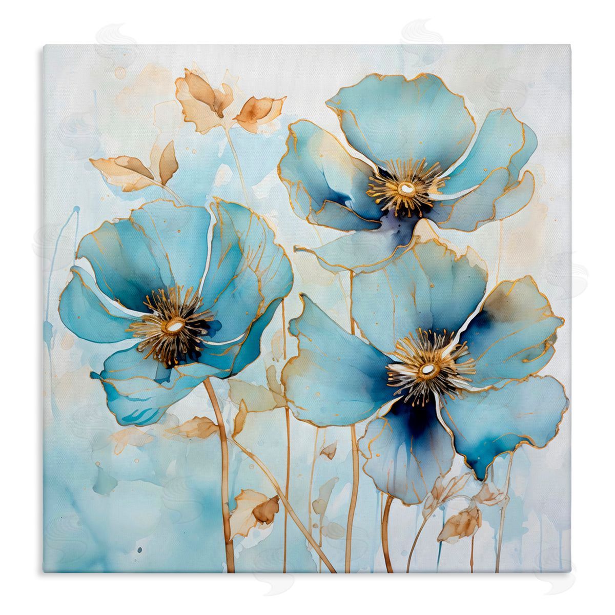 Creative Studio Sapphire And Gold Florals Canvas Wall Art Print
