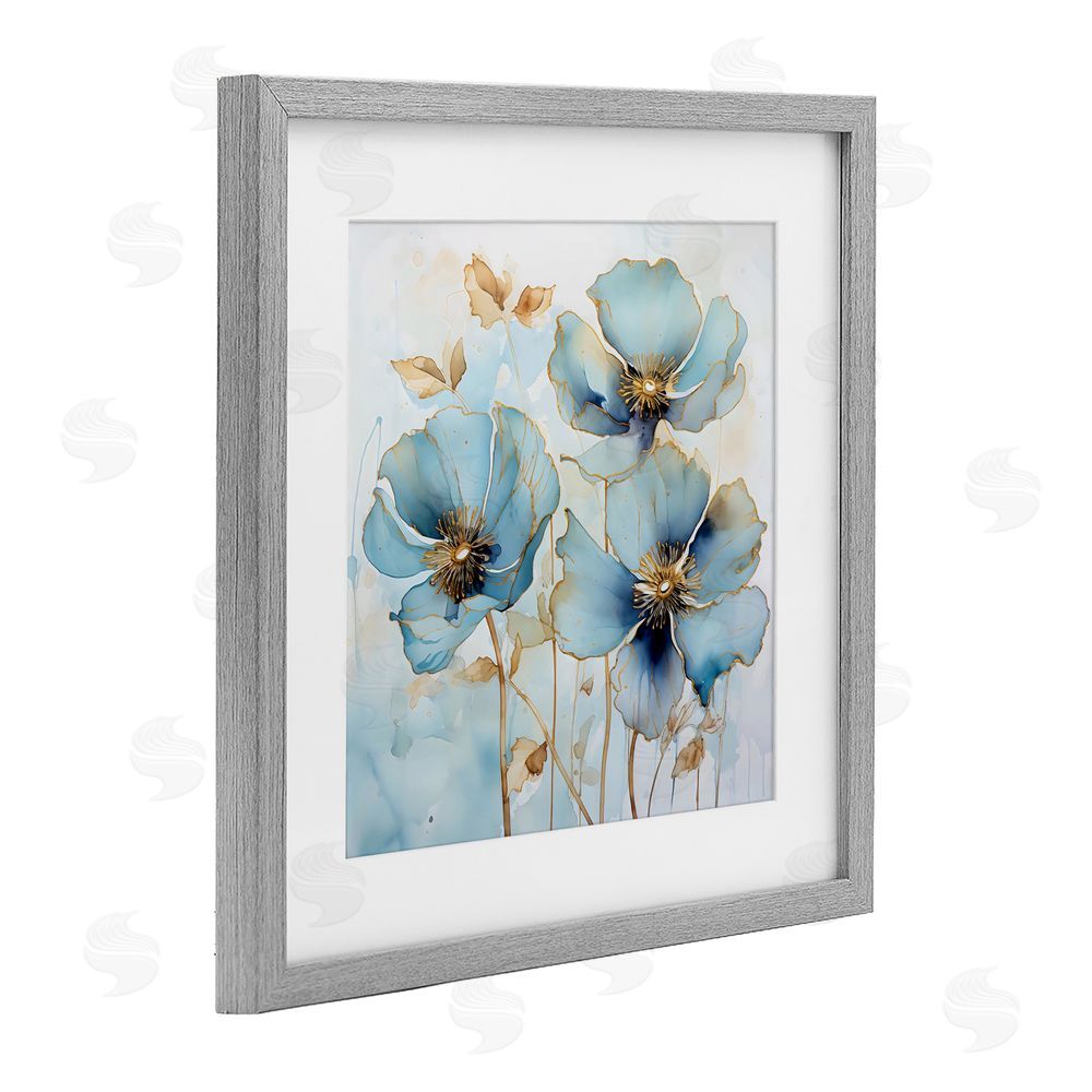 Creative Studio Sapphire And Gold Florals Gray Framed Print Under Glass Art