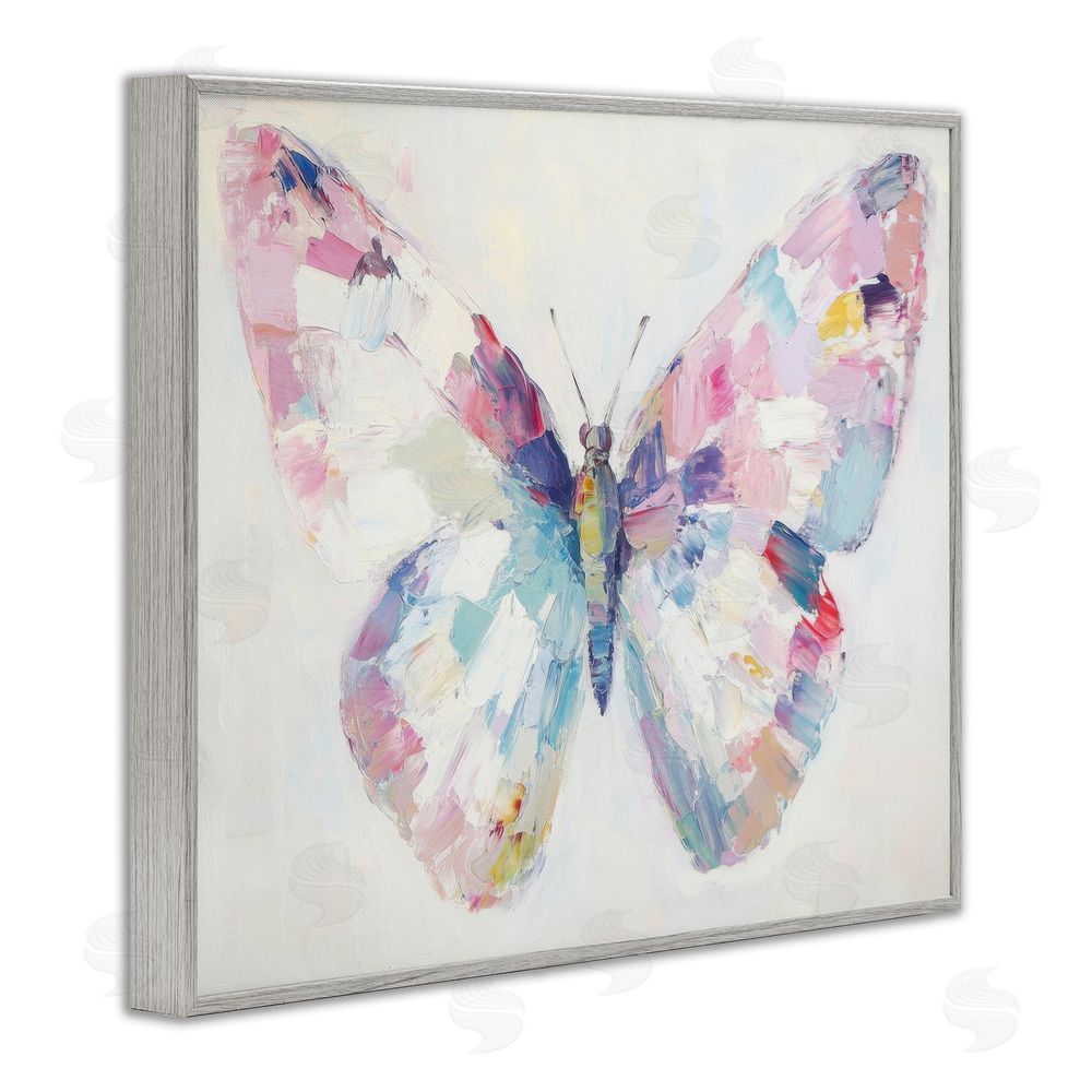 Petal Prints Design Jeweled Butterfly over Off-White Gray Framed Giclee Wall Art Print