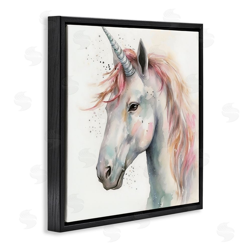 Creative Studio Unicorn With Pink Mane Black Floating Frame Canvas Wall Art Print