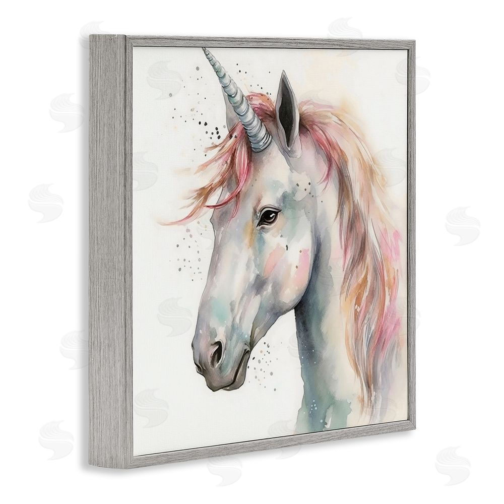 Creative Studio Unicorn With Pink Mane Gray Framed Giclee Wall Art Print