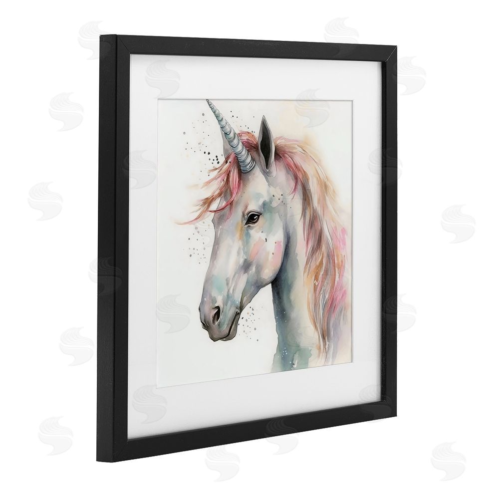 Creative Studio Unicorn With Pink Mane Black Framed Print Under Glass with White Mat Wall Art