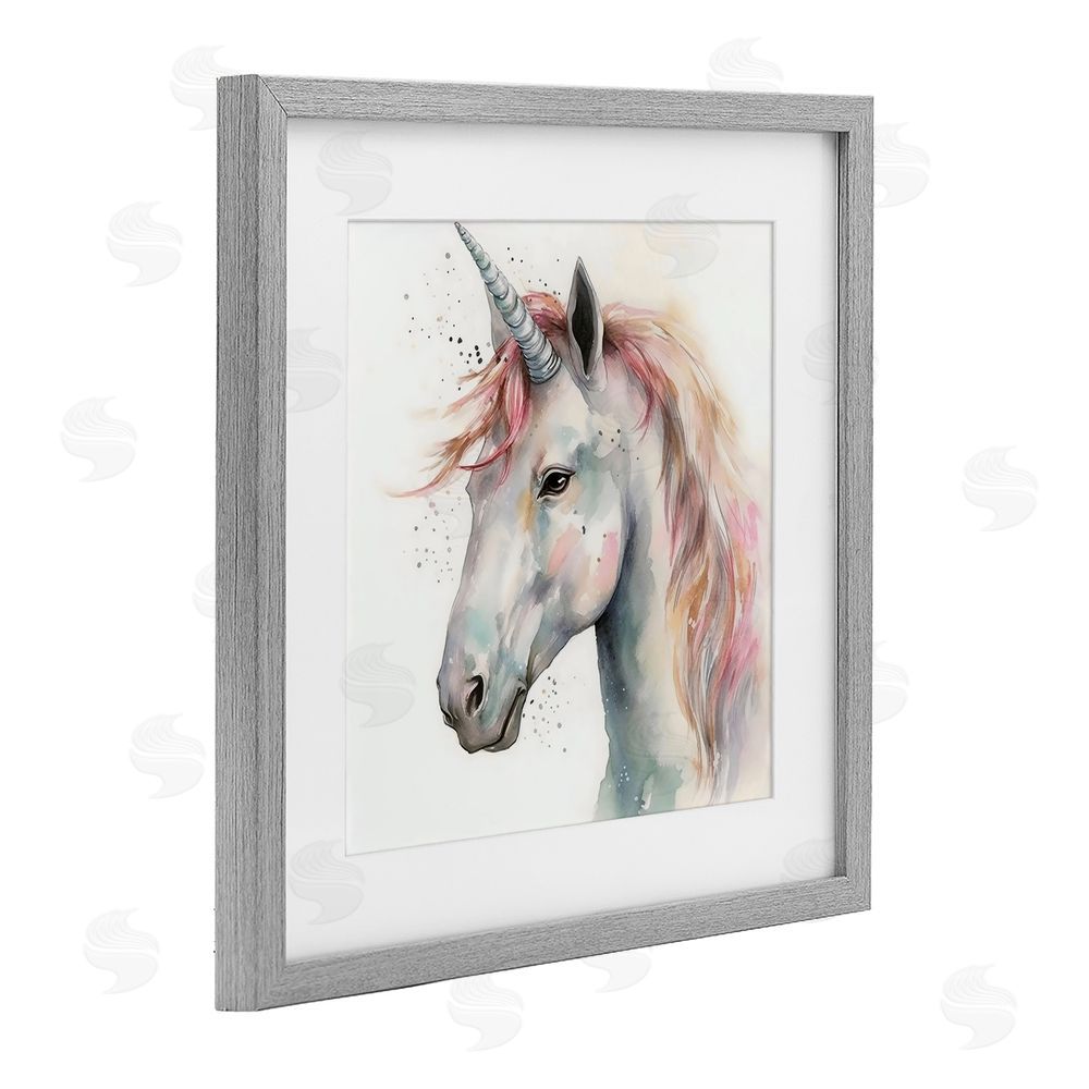 Creative Studio Unicorn With Pink Mane Gray Framed Print Under Glass with White Mat Wall Art