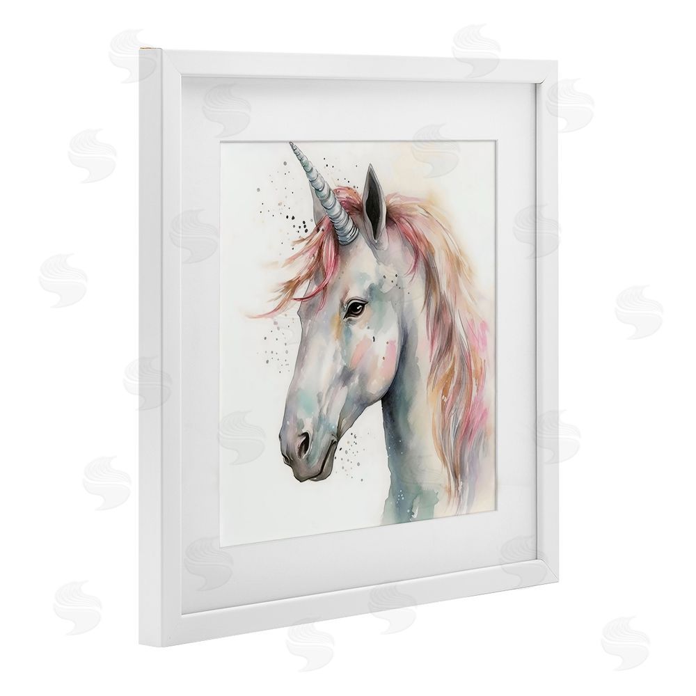 Creative Studio Unicorn With Pink Mane White Framed Print Under Glass with Mat Wall Art