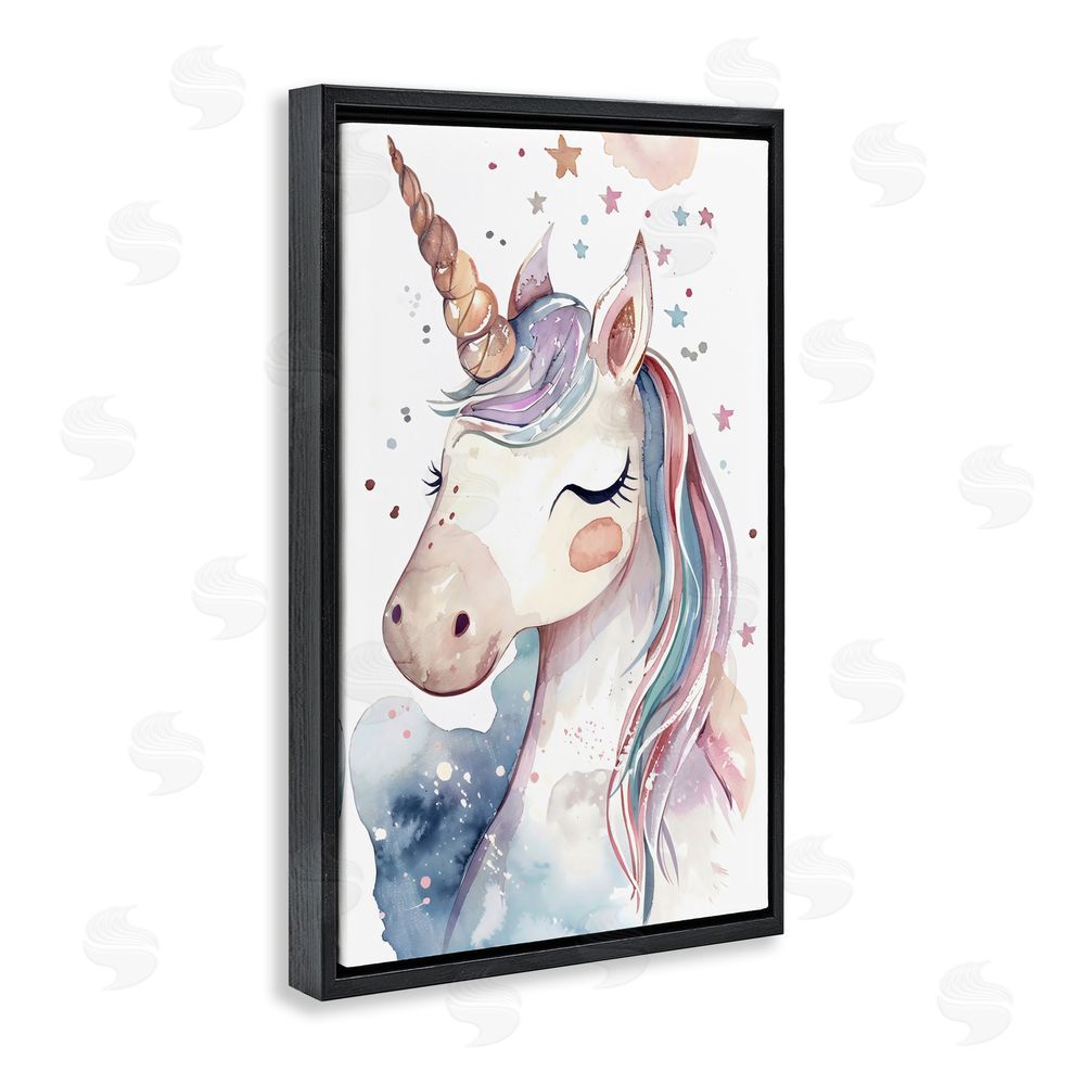 Creative Studio Cute Unicorn under Stars Black Floating Frame Canvas Wall Art Print