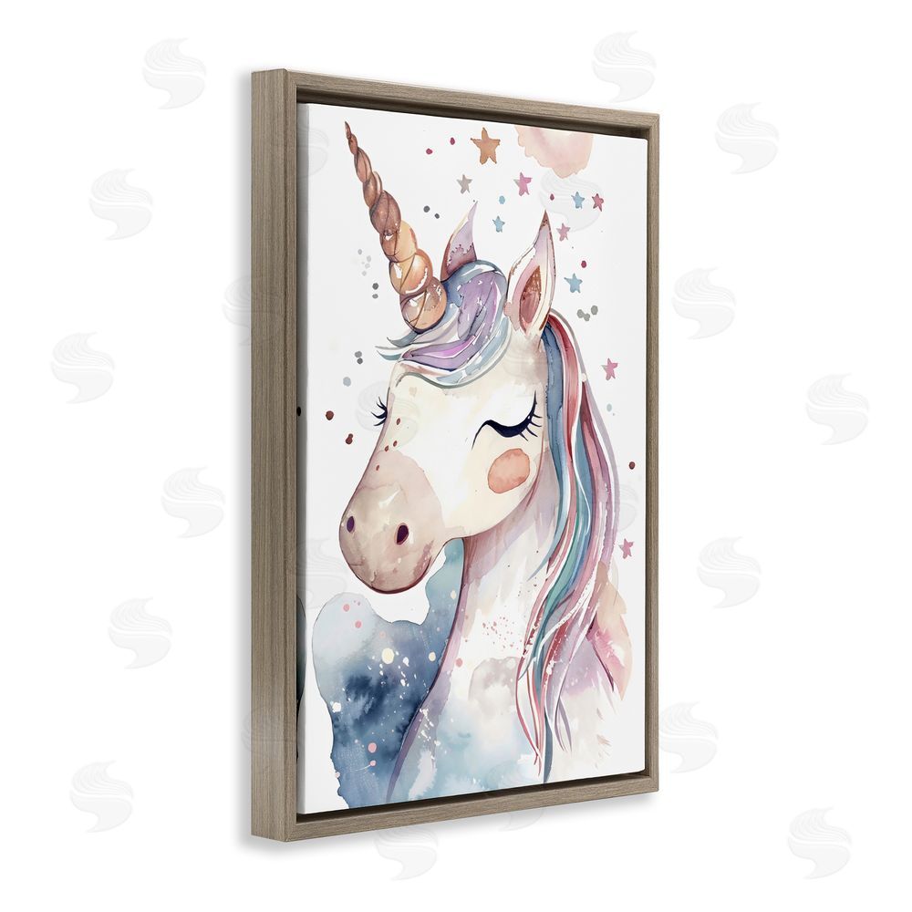 Creative Studio Cute Unicorn under Stars Brown Floating Frame Canvas Wall Art Print