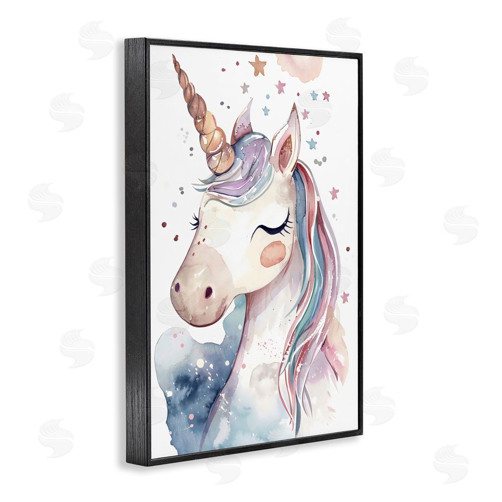 Creative Studio Cute Unicorn under Stars Black Framed Giclee Wall Art Print