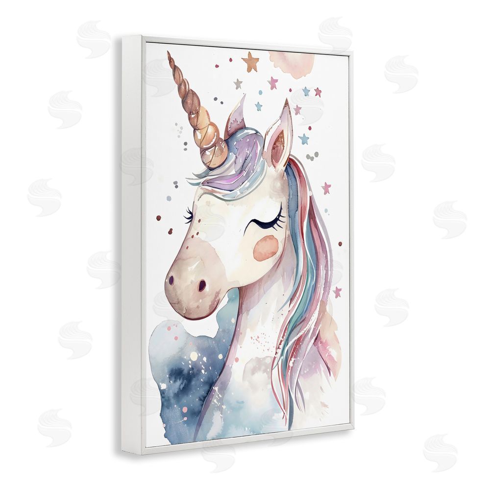 Creative Studio Cute Unicorn under Stars White Framed Giclee Wall Art Print