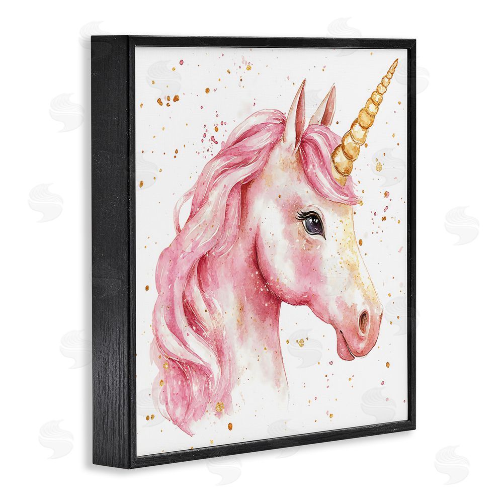 Creative Studio Pink Unicorn with Paint Splatter Black Framed Giclee Wall Art Print