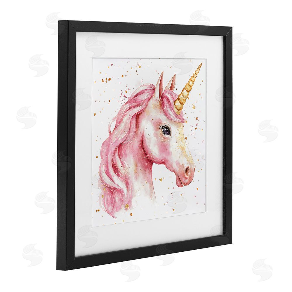 Creative Studio Pink Unicorn with Paint Splatter Black Framed Print Under Glass with White Mat Wall Art
