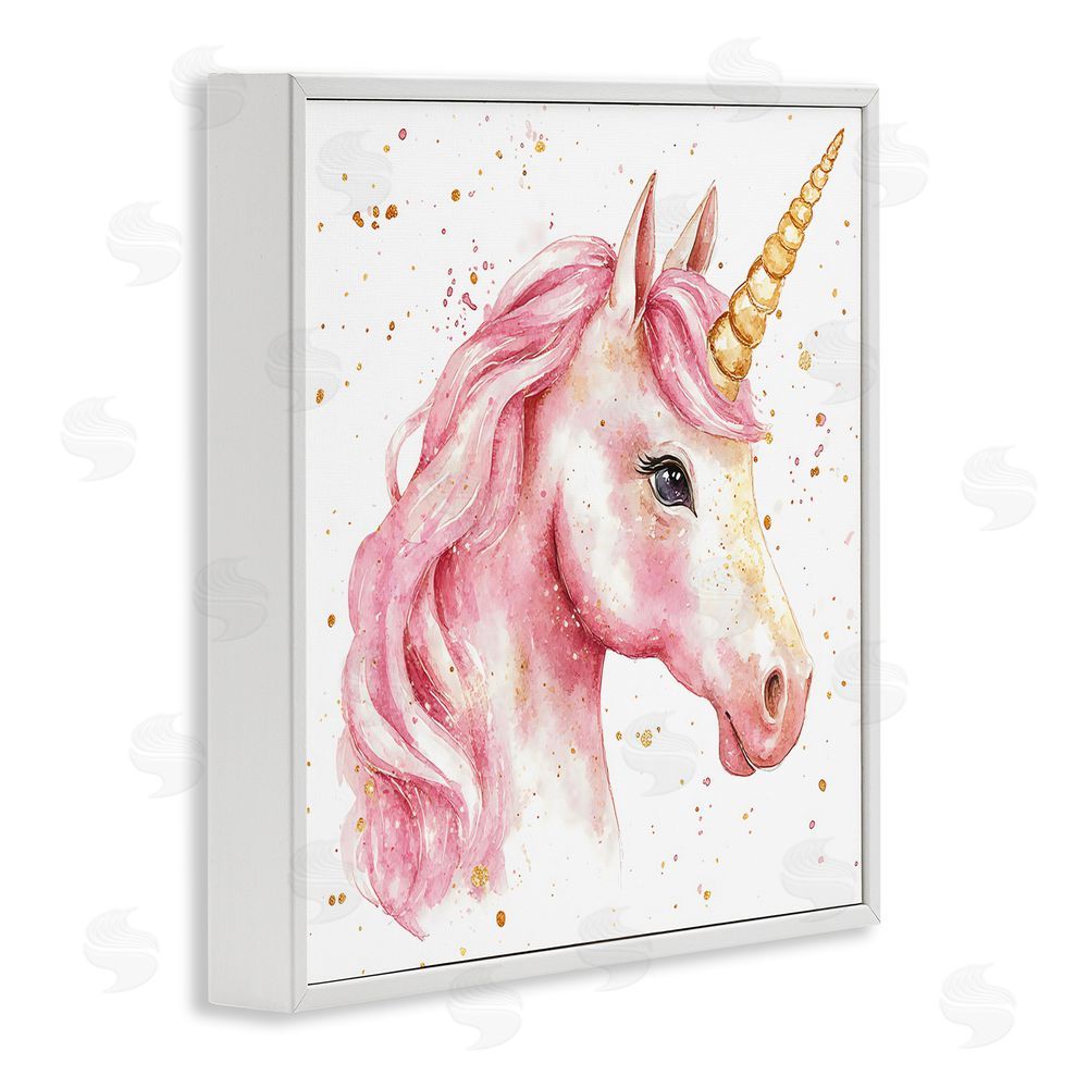Creative Studio Pink Unicorn with Paint Splatter White Framed Giclee Wall Art Print