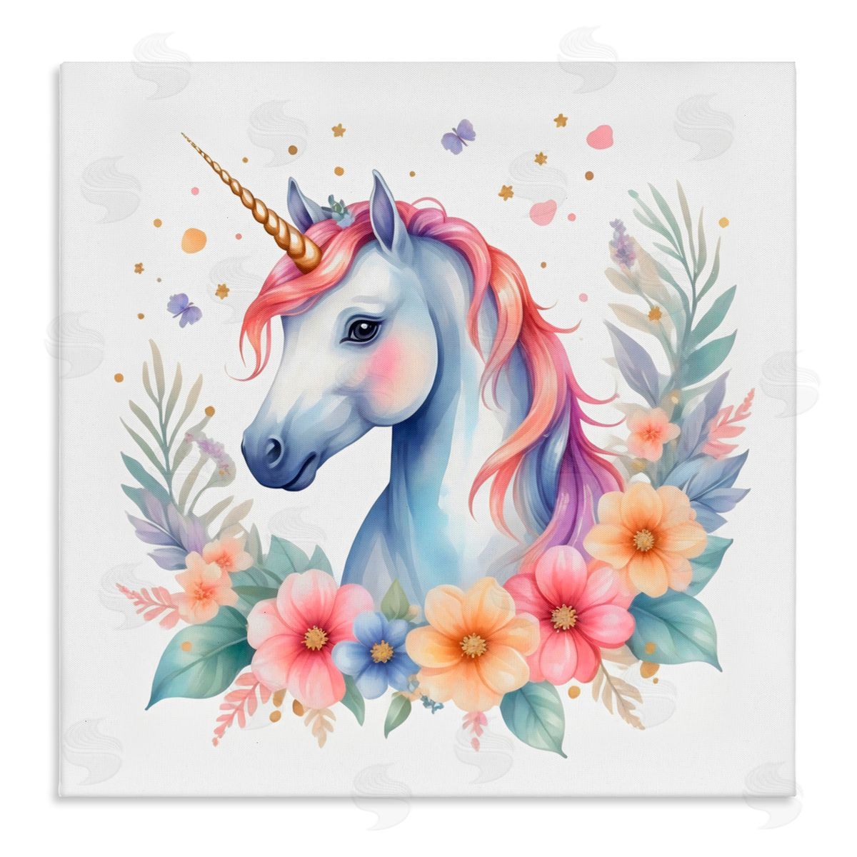 Creative Studio Colorful Unicorn with Flowers Canvas Wall Art Print