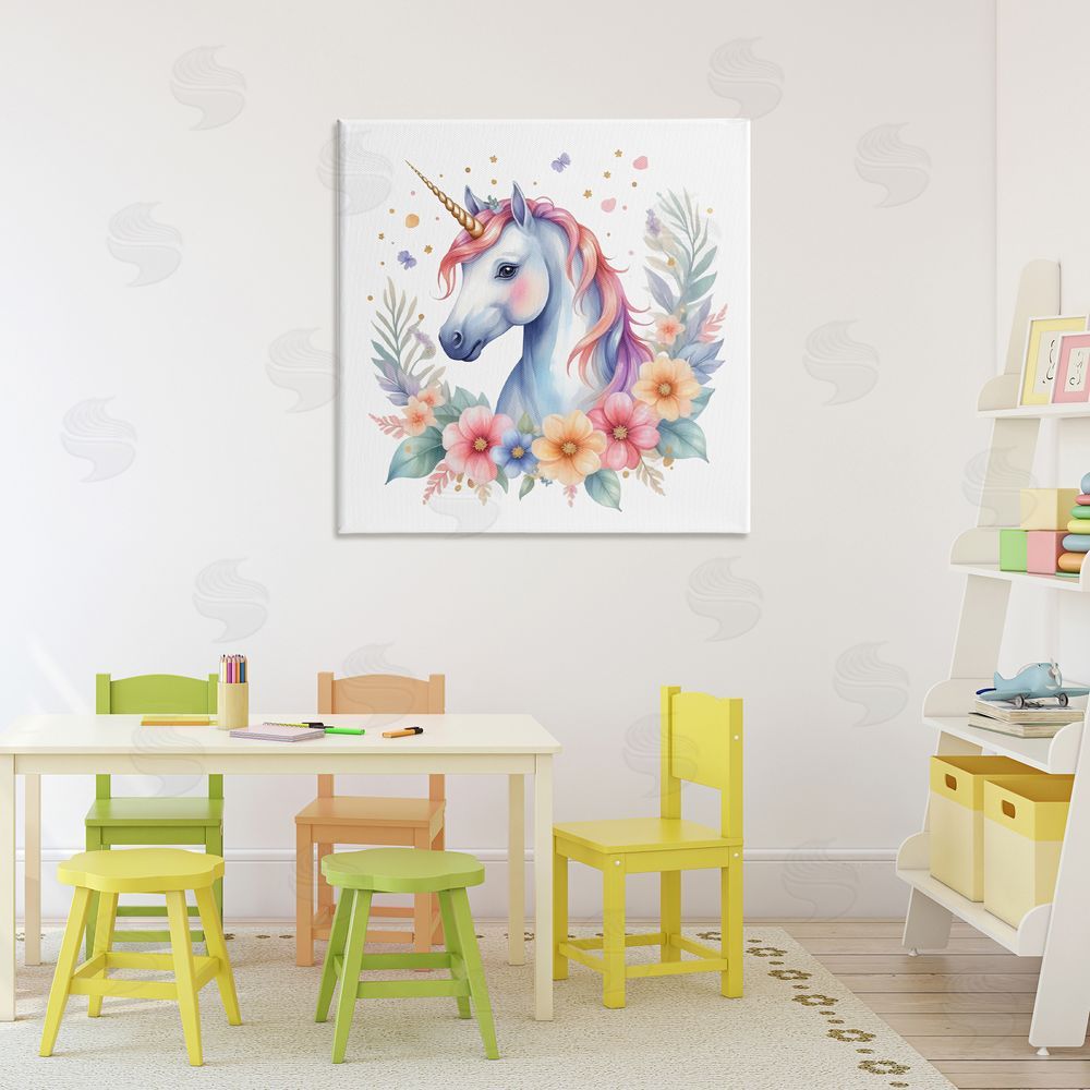 Creative Studio Colorful Unicorn with Flowers Canvas Art on Wall