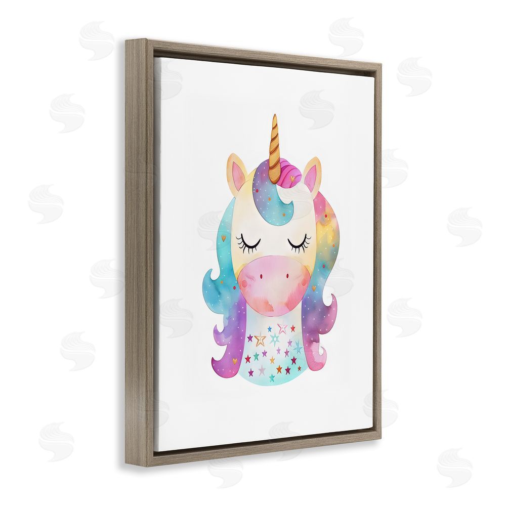 LSR Design Studio Unicorn Nursery Fantasy Animal Brown Floating Frame Canvas Wall Art Print