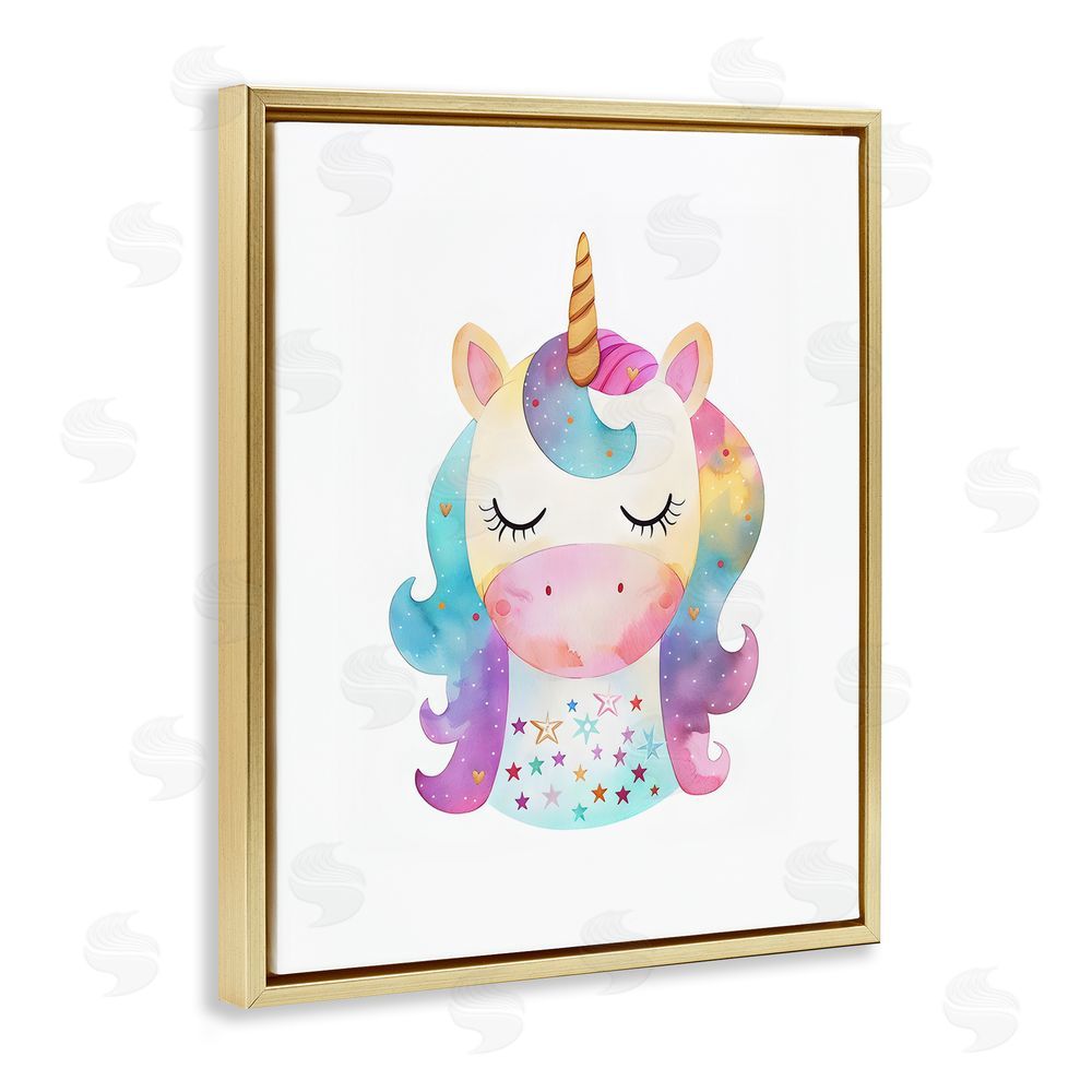 LSR Design Studio Unicorn Nursery Fantasy Animal Gold Floating Frame Canvas Wall Art Print