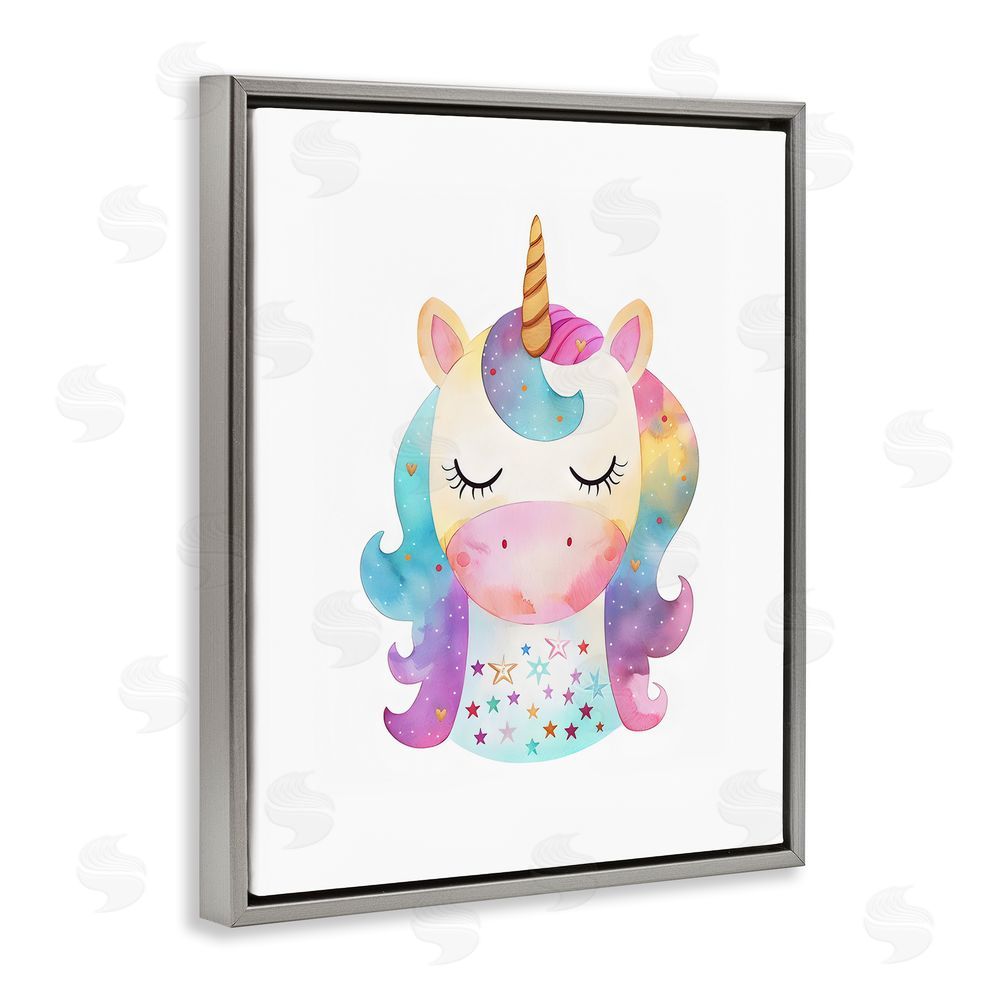 LSR Design Studio Unicorn Nursery Fantasy Animal Gray Floating Frame Canvas Wall Art Print