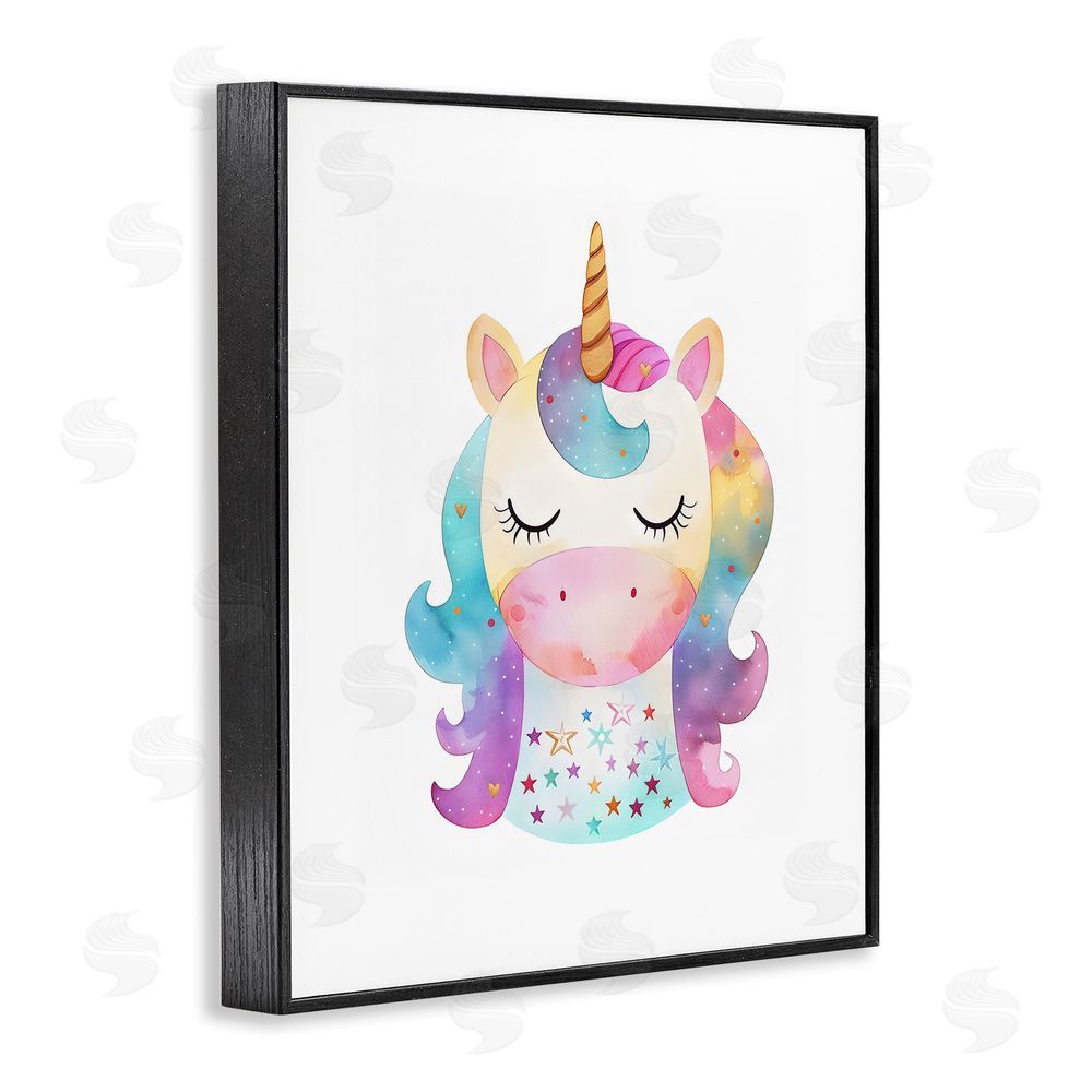LSR Design Studio Unicorn Nursery Fantasy Animal Black Framed Giclee Wall Art Print