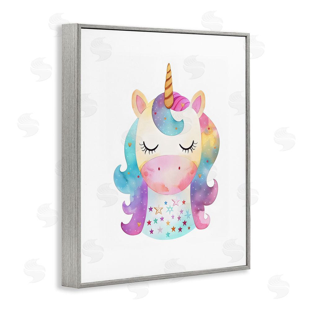 LSR Design Studio Unicorn Nursery Fantasy Animal Gray Framed Giclee Wall Art Print