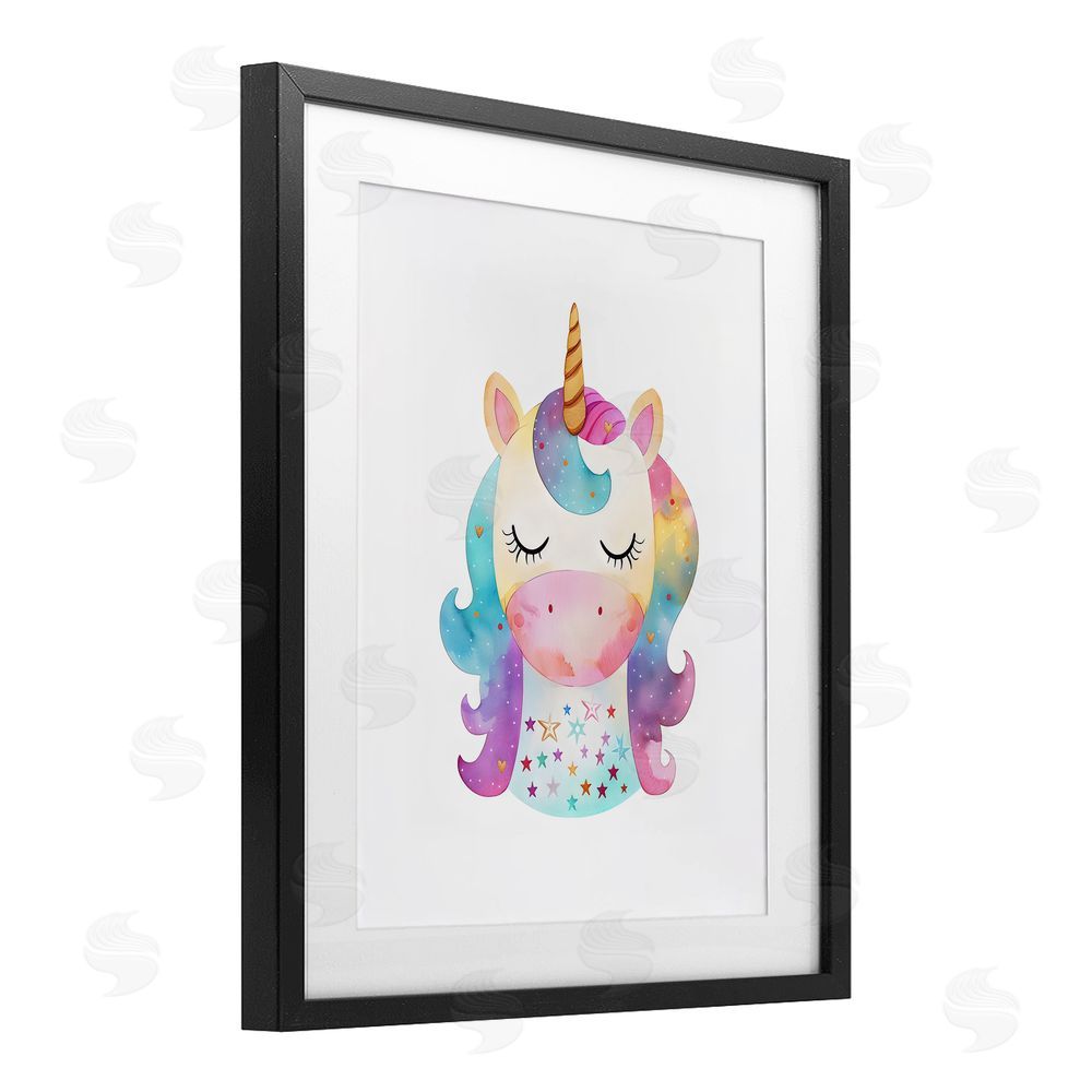 LSR Design Studio Unicorn Nursery Fantasy Animal Black Framed Print Under Glass with White Mat Wall Art