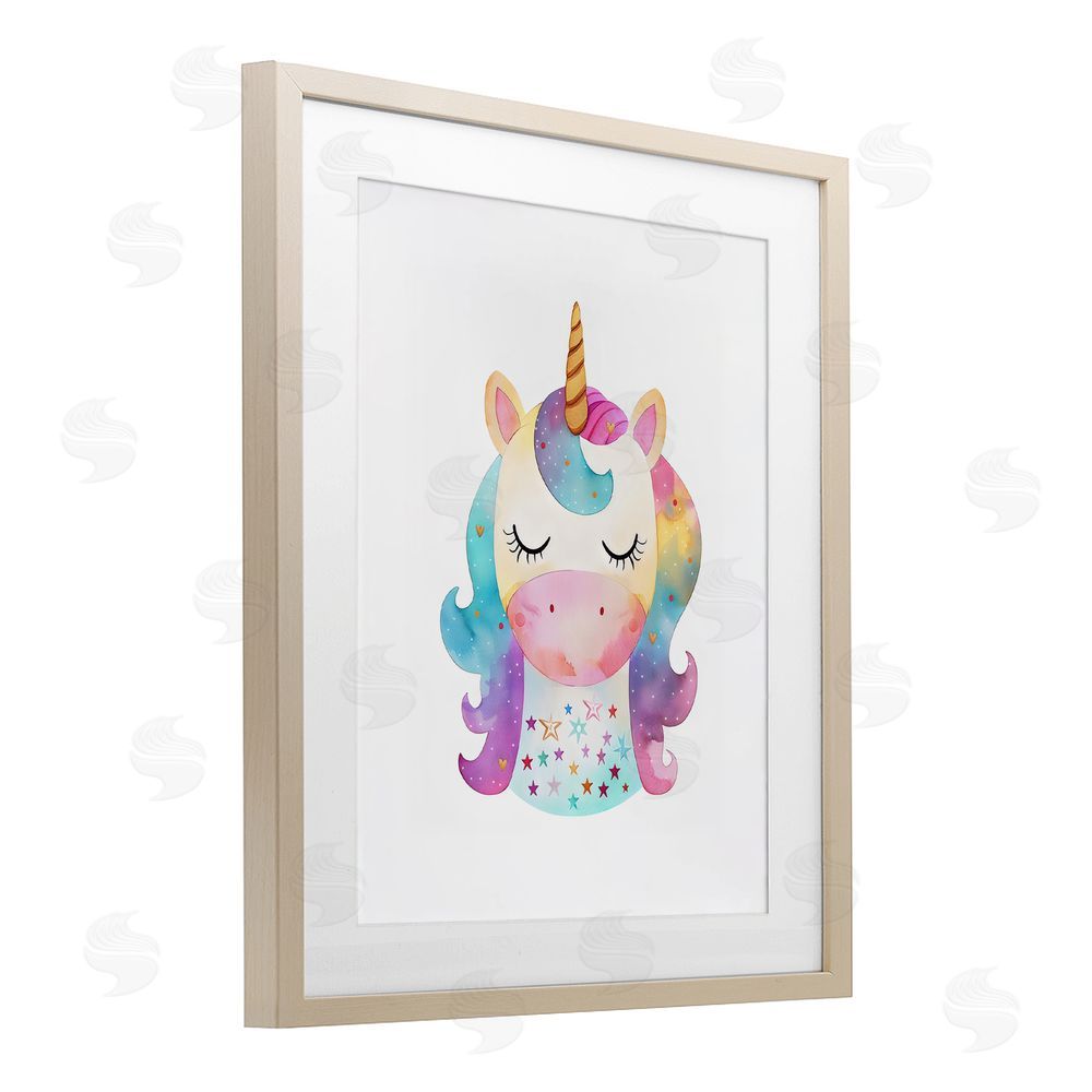 LSR Design Studio Unicorn Nursery Fantasy Animal Birch Framed Print Under Glass with White Mat Wall Art