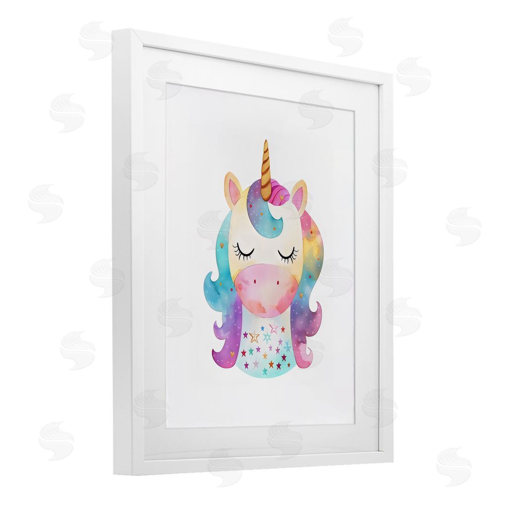 LSR Design Studio Unicorn Nursery Fantasy Animal White Framed Print Under Glass with Mat Wall Art