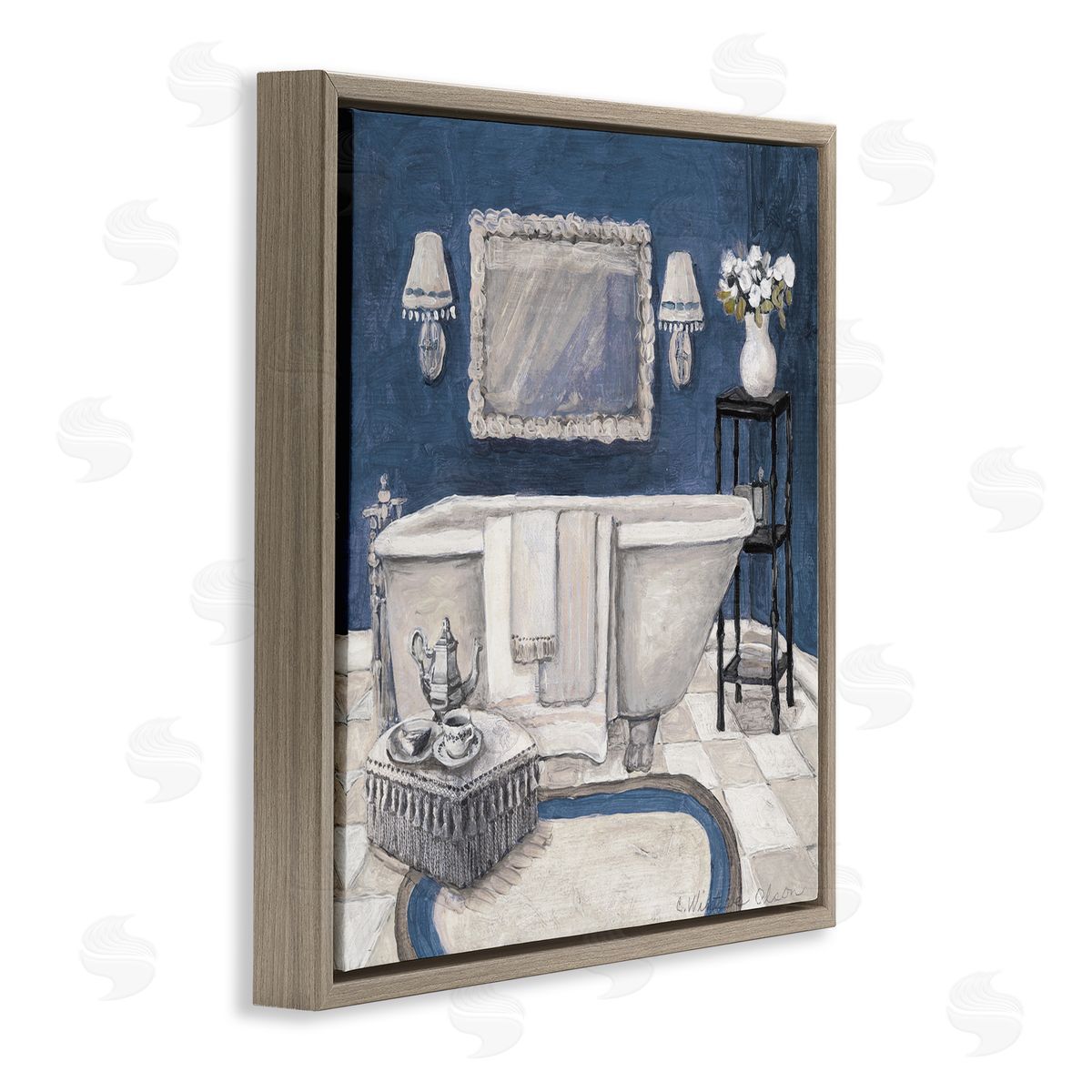 Charlene Olson Peaceful Blue Bath Brown Floating Frame Canvas Art Print