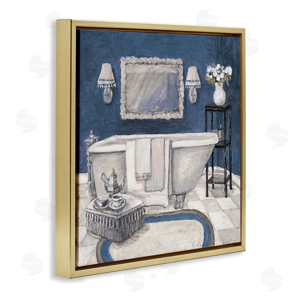 Charlene Olson Peaceful Blue Bath Gold Floating Frame Canvas Art Print