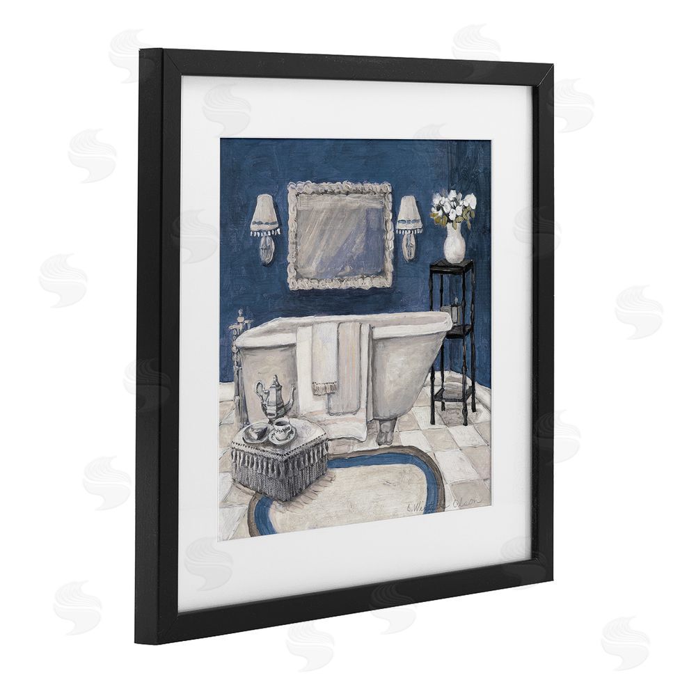 Charlene Olson Peaceful Blue Bath Black Framed Print Under Glass Art