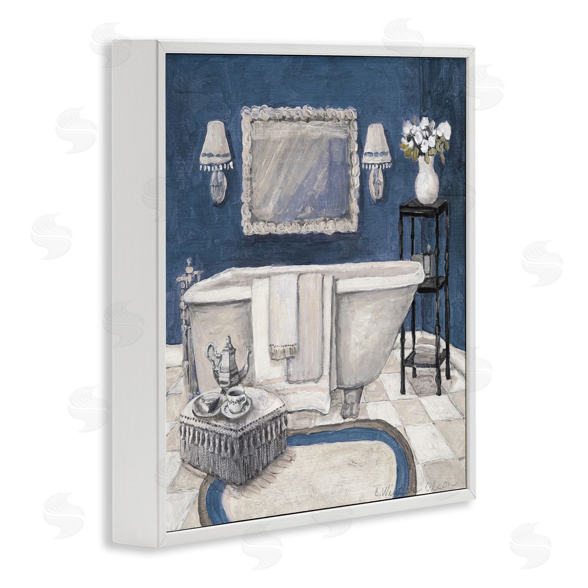 Charlene Olson Peaceful Blue Bath White Frame Giclee Art Print