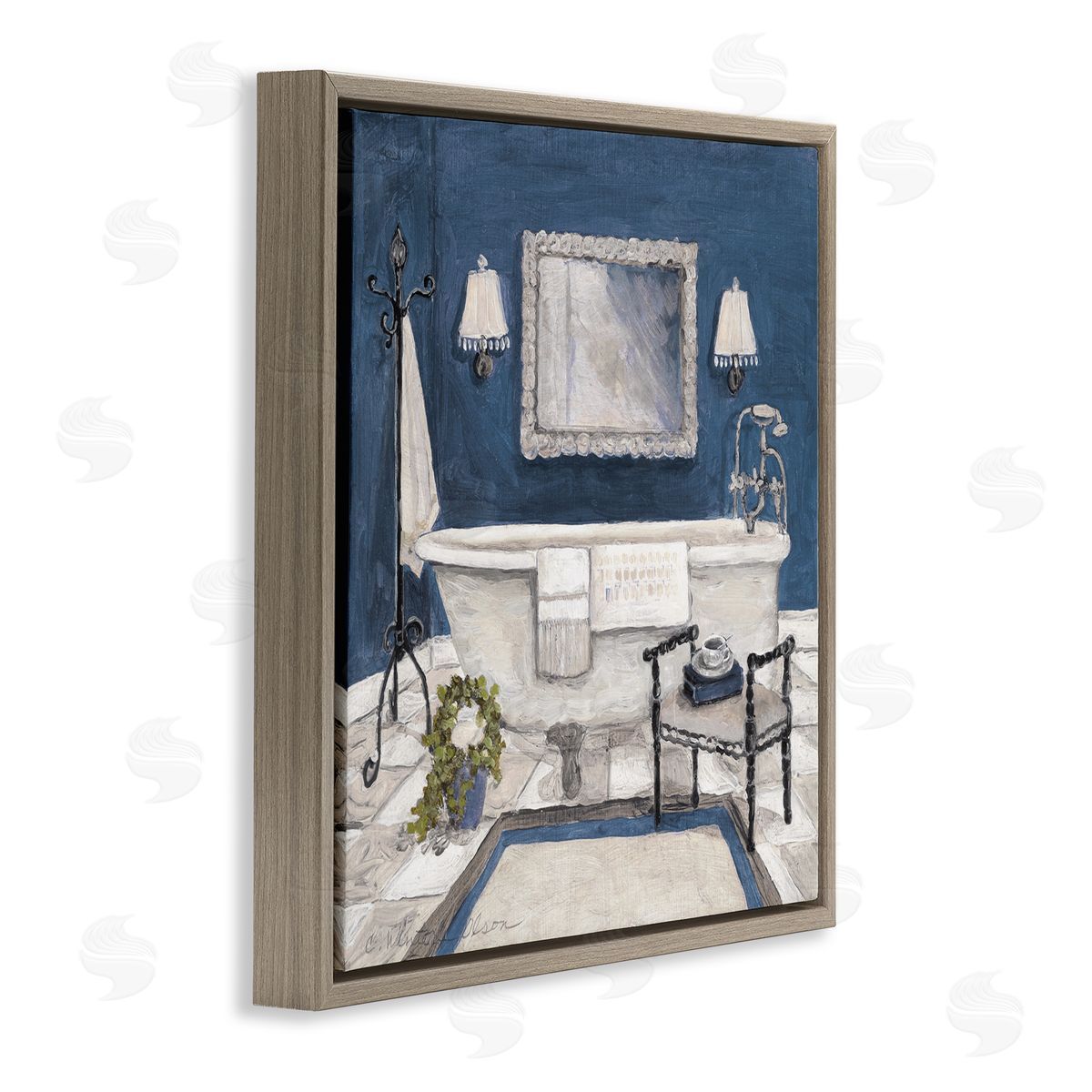 Charlene Olson Blue Bath Ready For Relaxing Brown Floating Frame Canvas Art Print