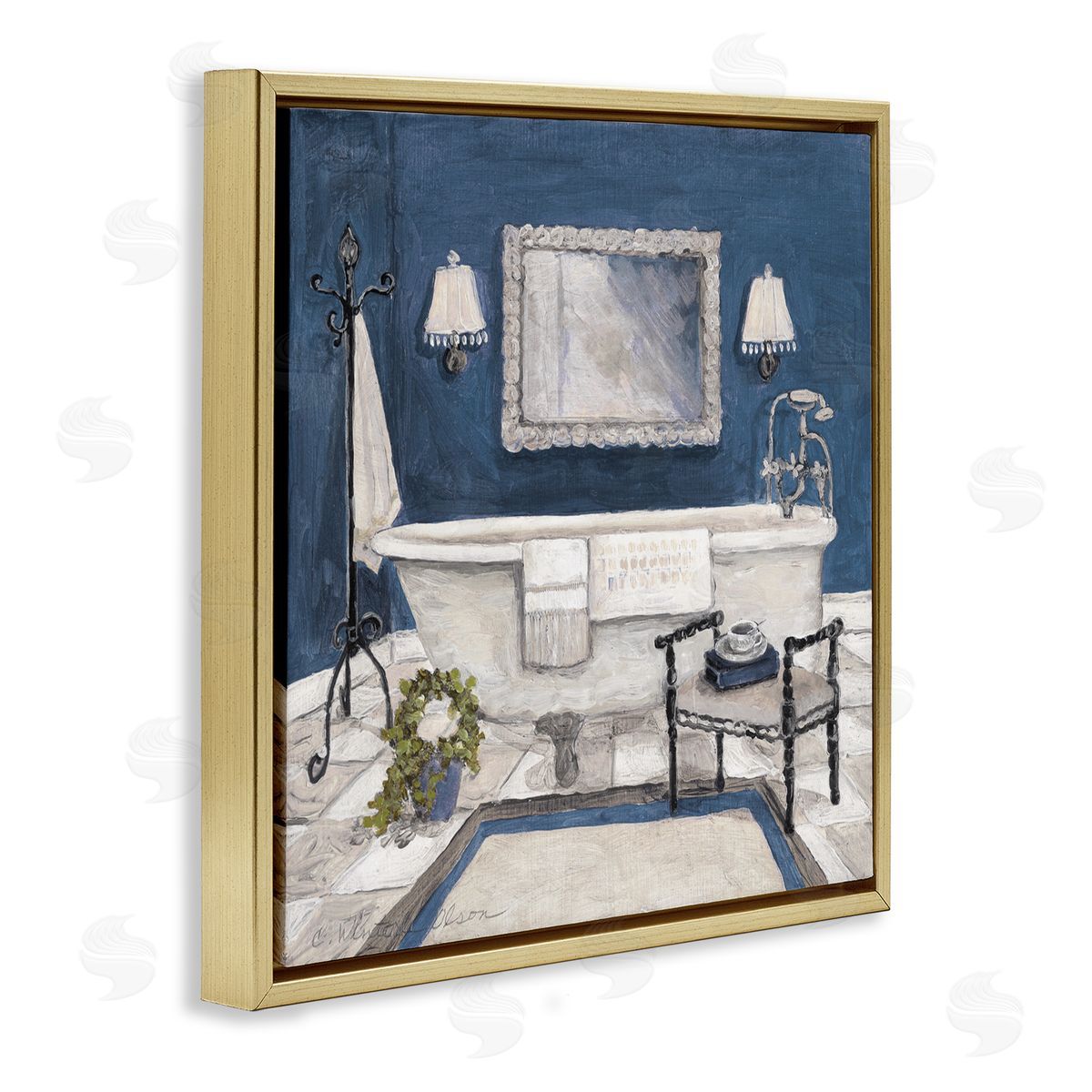 Charlene Olson Blue Bath Ready For Relaxing Gold Floating Frame Canvas Art Print
