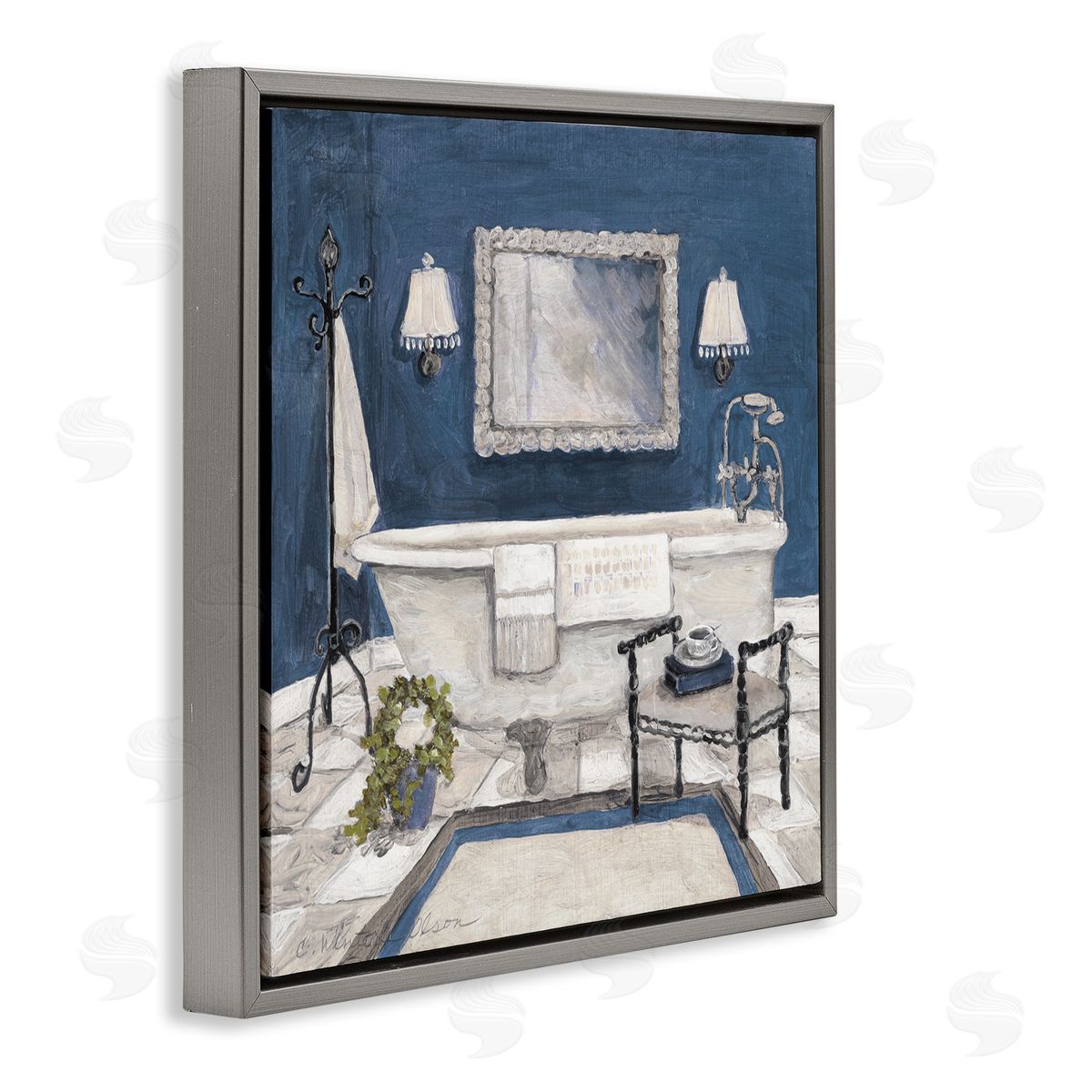 Charlene Olson Blue Bath Ready For Relaxing Gray Floating Frame Canvas Art Print