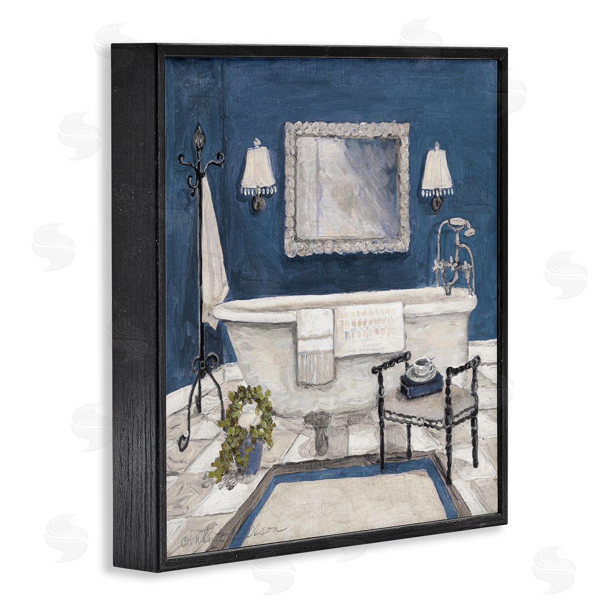 Charlene Olson Blue Bath Ready For Relaxing Black Framed Giclee Art Print