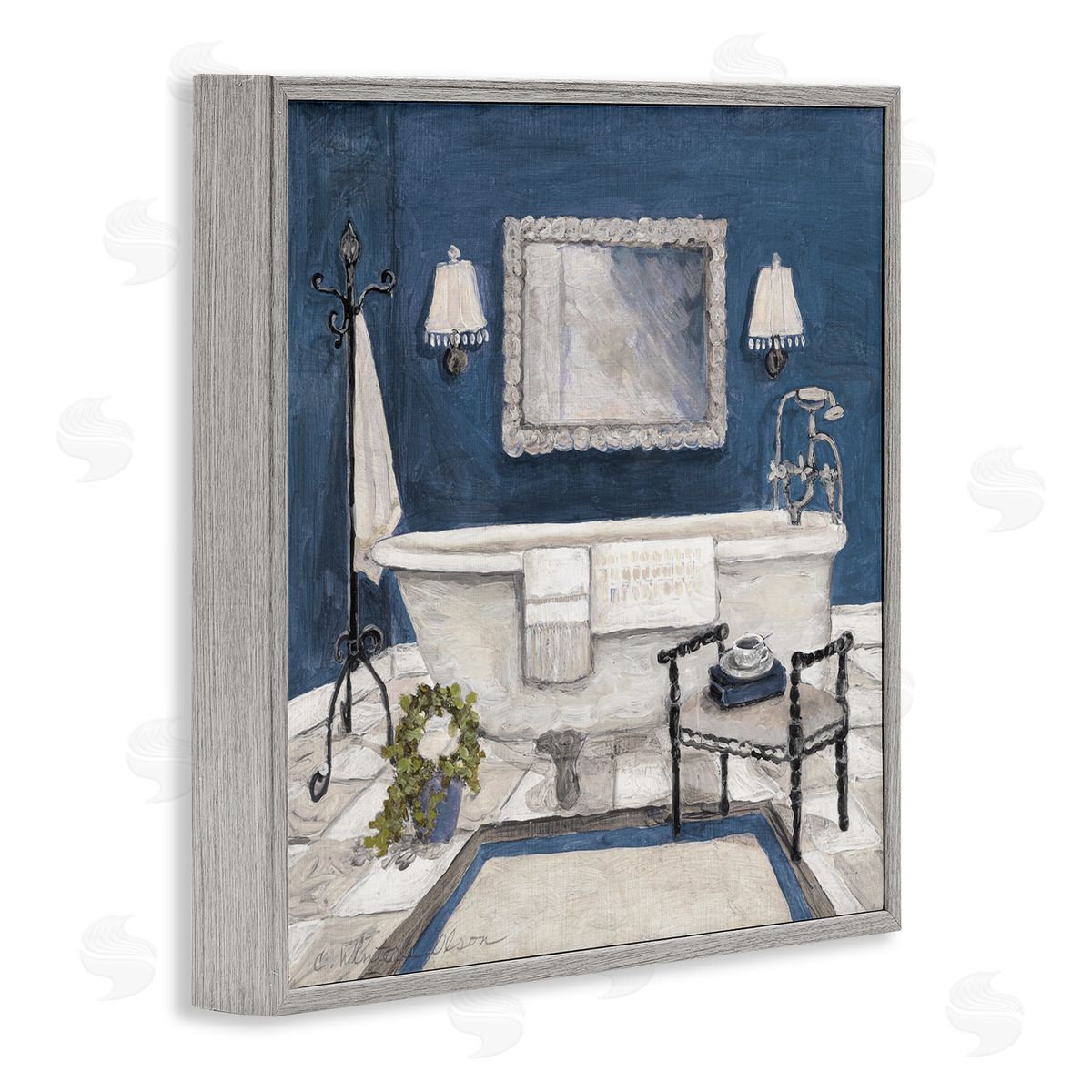 Charlene Olson Blue Bath Ready For Relaxing Gray Framed Giclee Art Print
