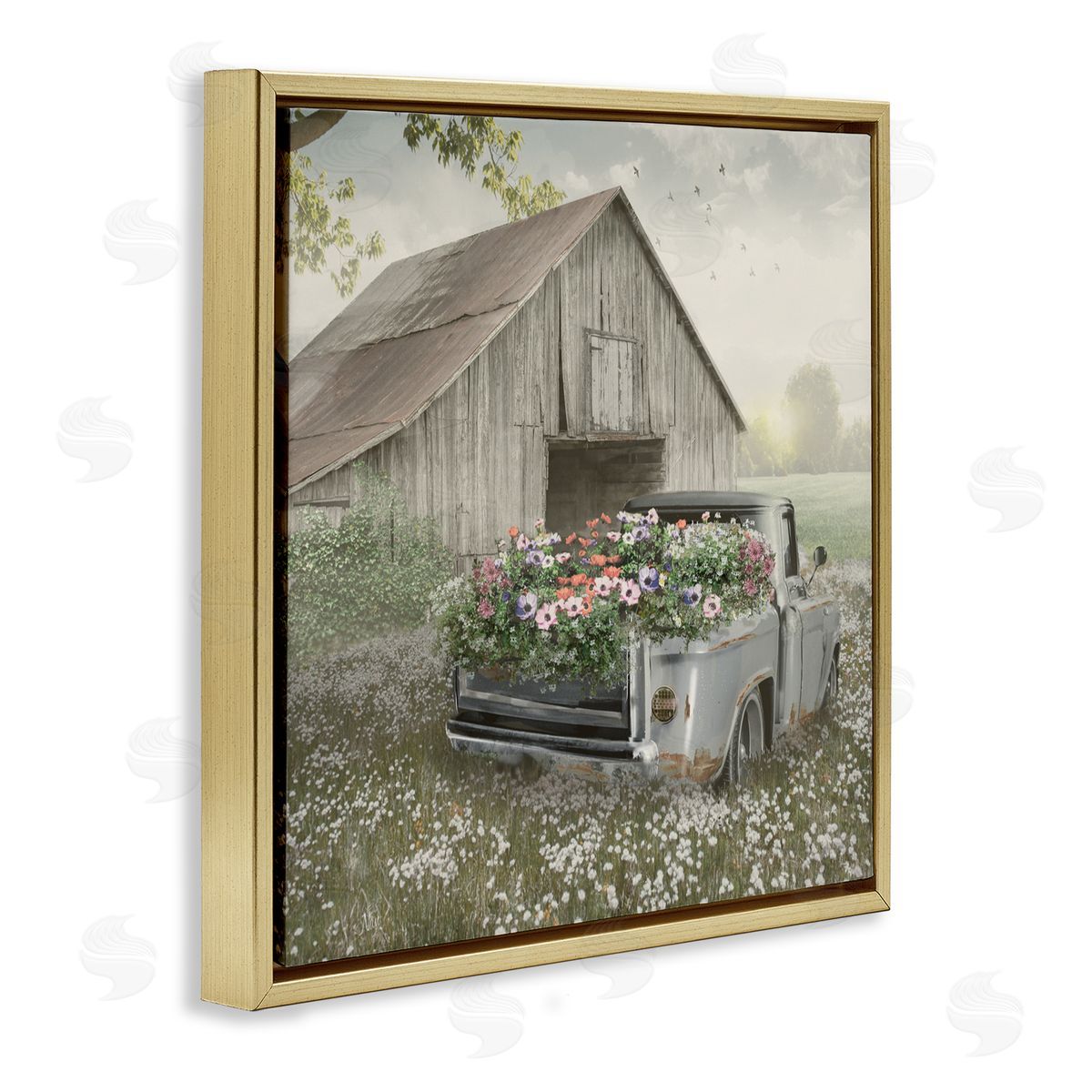 Nan Gathering Fragrance Flower Truck Gold Floating Frame Canvas Art Print
