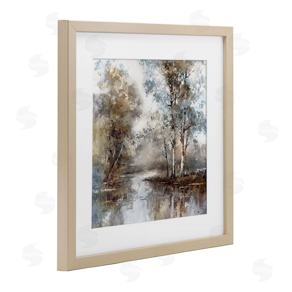 T.C. Chiu Meandering River Scene Birch Framed Print Under Glass Art