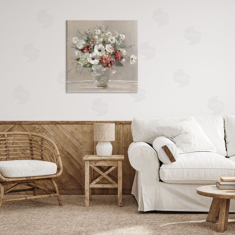 Sally Swatland Simply Happy Bouquet on Beige Printed Wall Art in Room