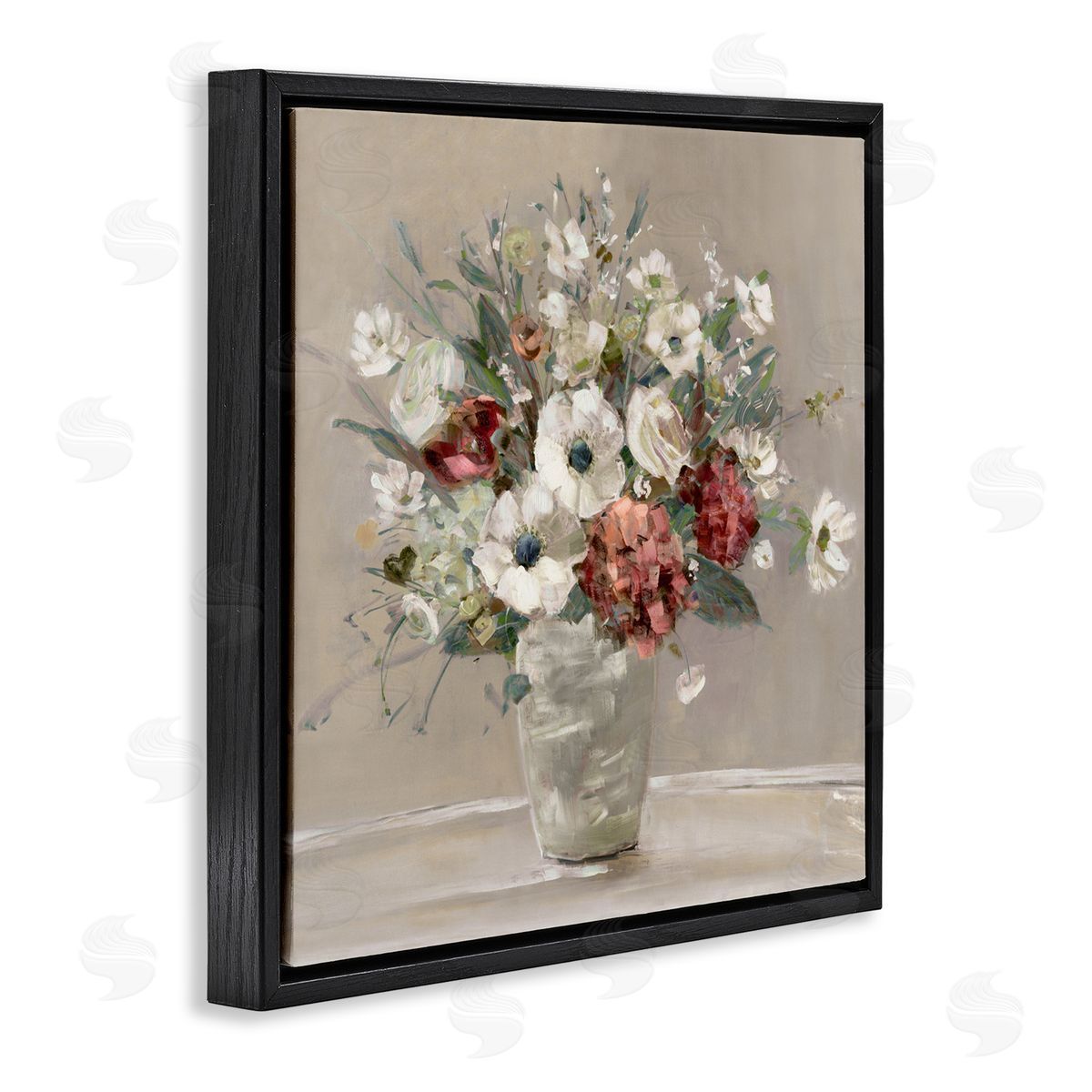 Sally Swatland Simply Happy Bouquet on Beige Black Floating Frame Canvas Wall Art Print