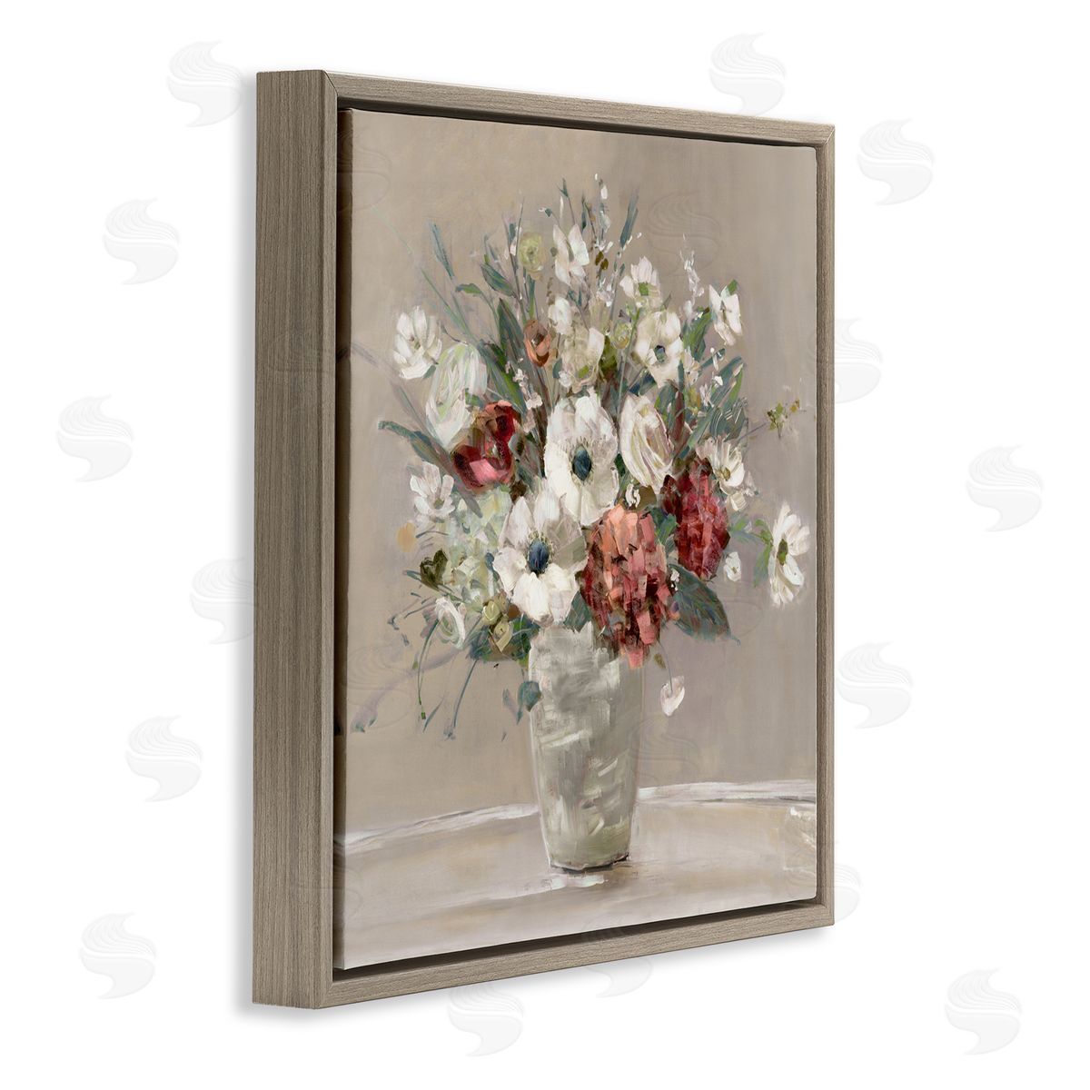 Sally Swatland Simply Happy Bouquet on Beige Brown Floating Frame Canvas Art Print