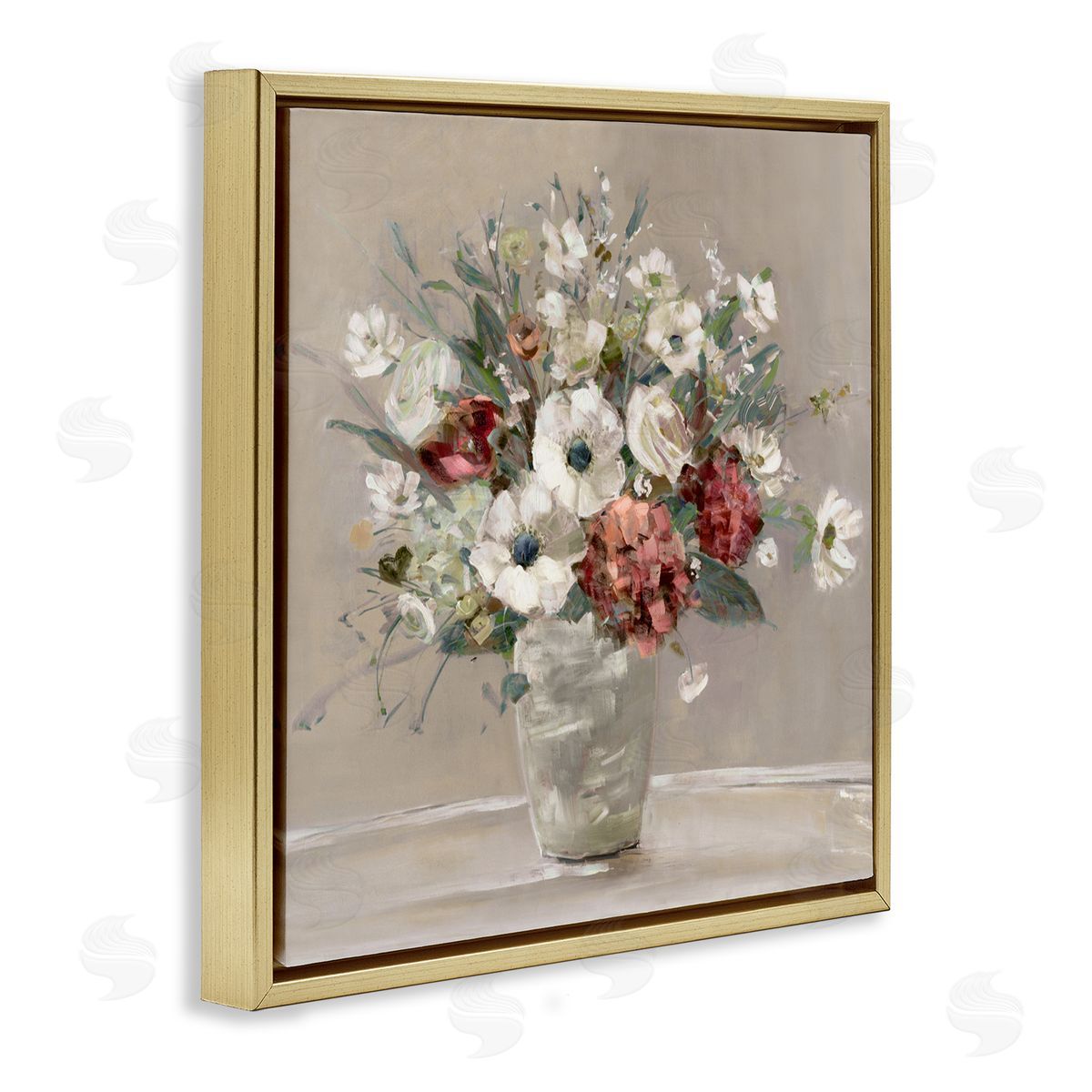 Sally Swatland Simply Happy Bouquet on Beige Gold Floating Frame Canvas Art Print
